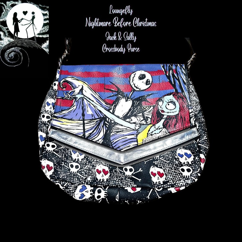 Loungefly Disney Nightmare Before Christmas Jack & Sally Crossbody Purse Tote